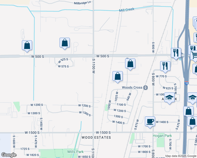 map of restaurants, bars, coffee shops, grocery stores, and more near in Woods Cross
