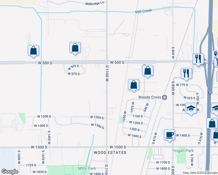 map of restaurants, bars, coffee shops, grocery stores, and more near in Woods Cross