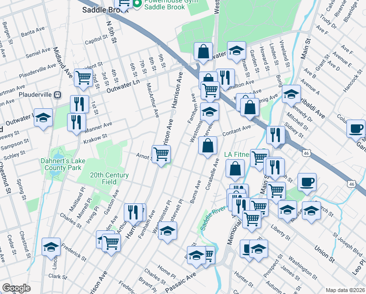 map of restaurants, bars, coffee shops, grocery stores, and more near 413 Farnham Avenue in Lodi