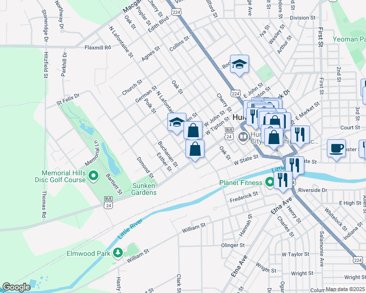 map of restaurants, bars, coffee shops, grocery stores, and more near 524 Polk St in Huntington