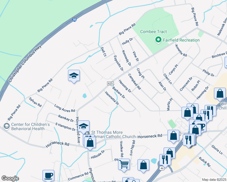 map of restaurants, bars, coffee shops, grocery stores, and more near 7 Henrietta Drive in Fairfield