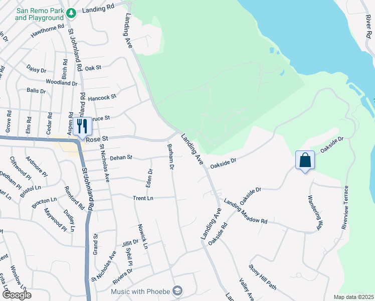map of restaurants, bars, coffee shops, grocery stores, and more near 56 Dehan Street in Smithtown