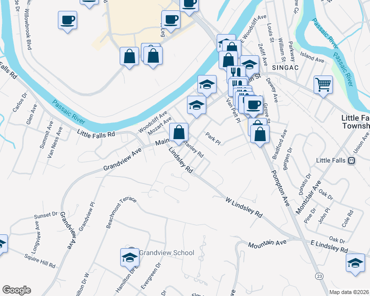 map of restaurants, bars, coffee shops, grocery stores, and more near 48 Lindsley Road in Caldwell