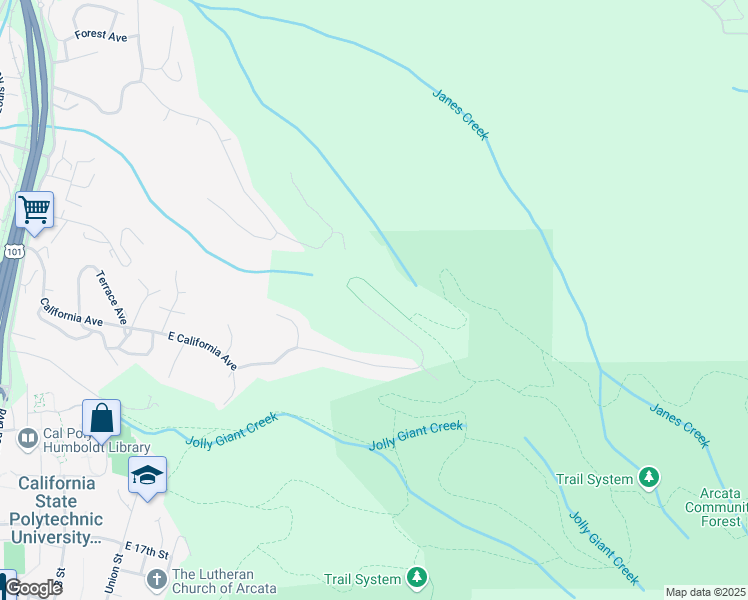 map of restaurants, bars, coffee shops, grocery stores, and more near 1205 East California Avenue in Arcata