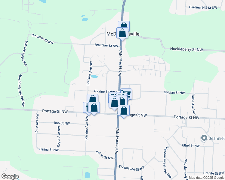 map of restaurants, bars, coffee shops, grocery stores, and more near 6949 Wales Avenue Northwest in North Canton