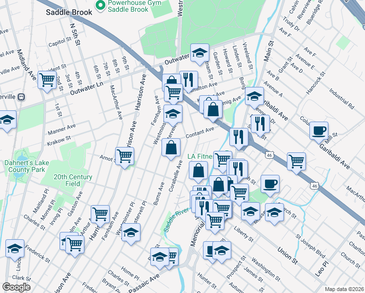 map of restaurants, bars, coffee shops, grocery stores, and more near 55 Dell Glen Avenue in Lodi