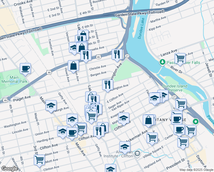 map of restaurants, bars, coffee shops, grocery stores, and more near 606 Lexington Avenue in Clifton