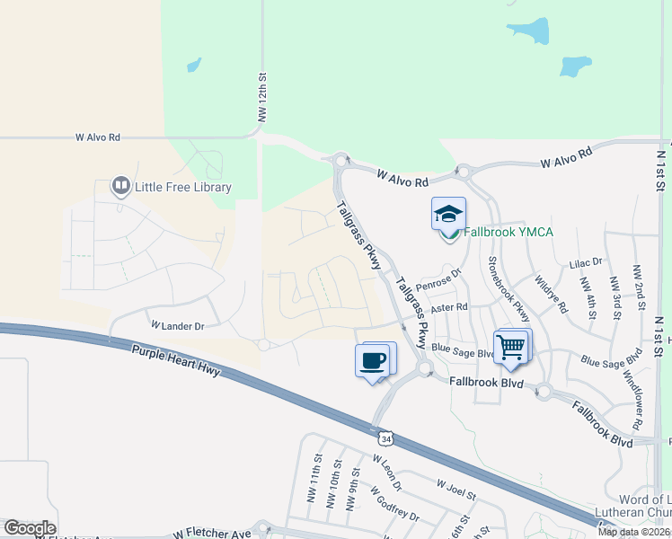 map of restaurants, bars, coffee shops, grocery stores, and more near Penrose Drive in Lincoln