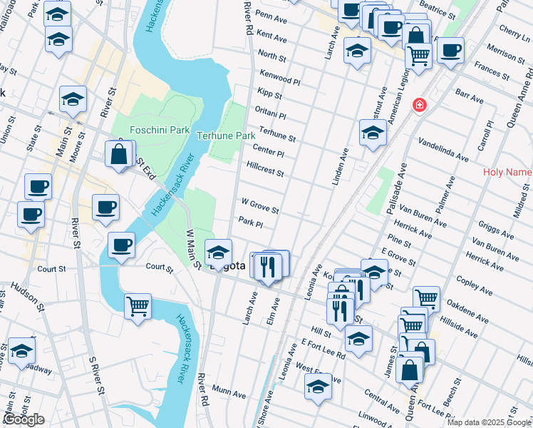 map of restaurants, bars, coffee shops, grocery stores, and more near 427 Larch Avenue in Bogota