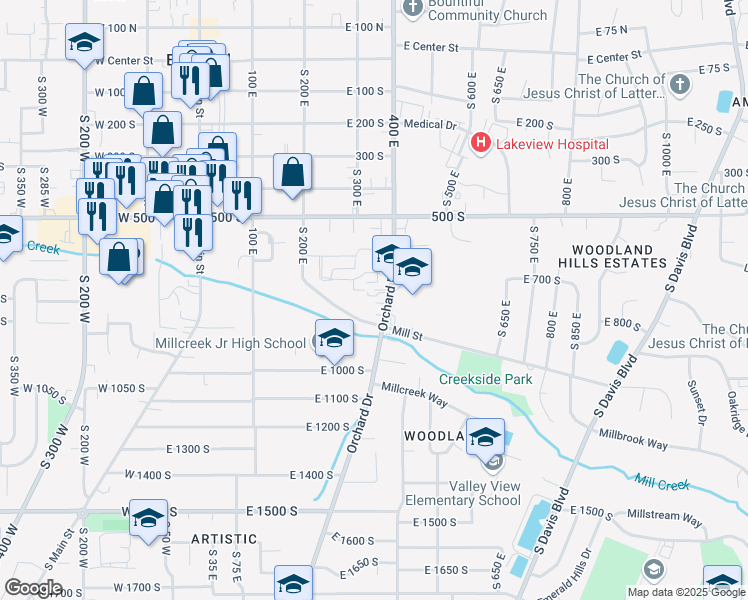 map of restaurants, bars, coffee shops, grocery stores, and more near 812 Orchard Drive in Bountiful