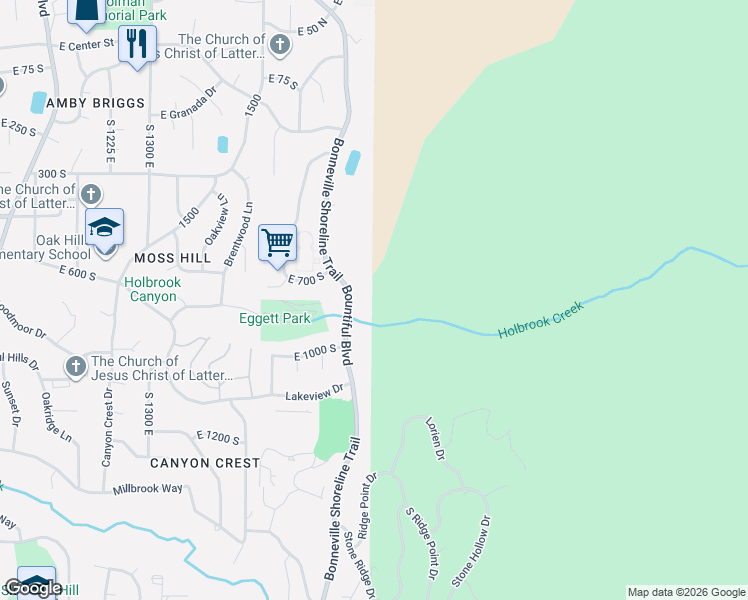 map of restaurants, bars, coffee shops, grocery stores, and more near in Bountiful