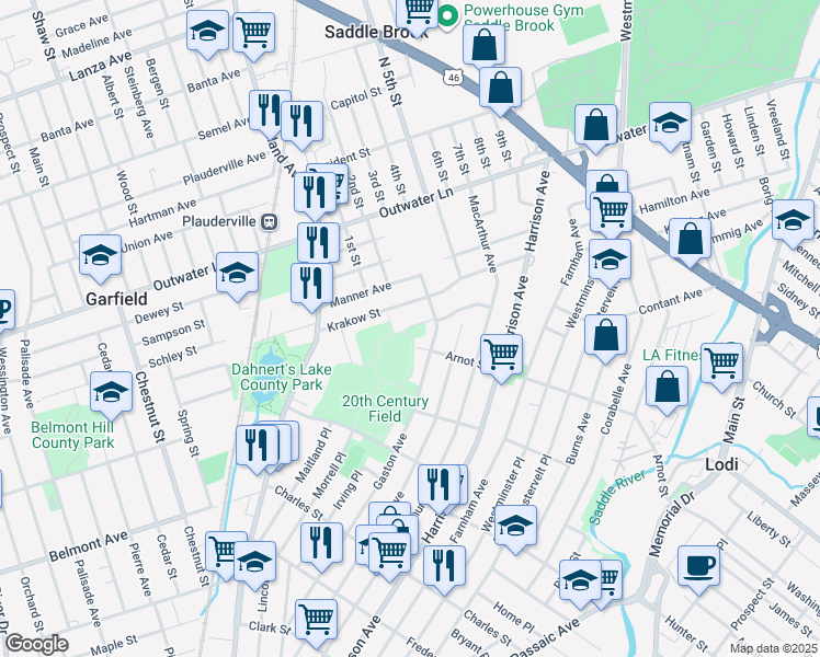 map of restaurants, bars, coffee shops, grocery stores, and more near 34 Emanual St in Garfield
