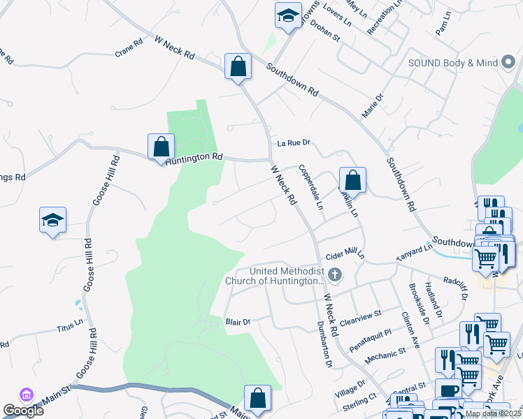 map of restaurants, bars, coffee shops, grocery stores, and more near 9 Homestead Path in Huntington