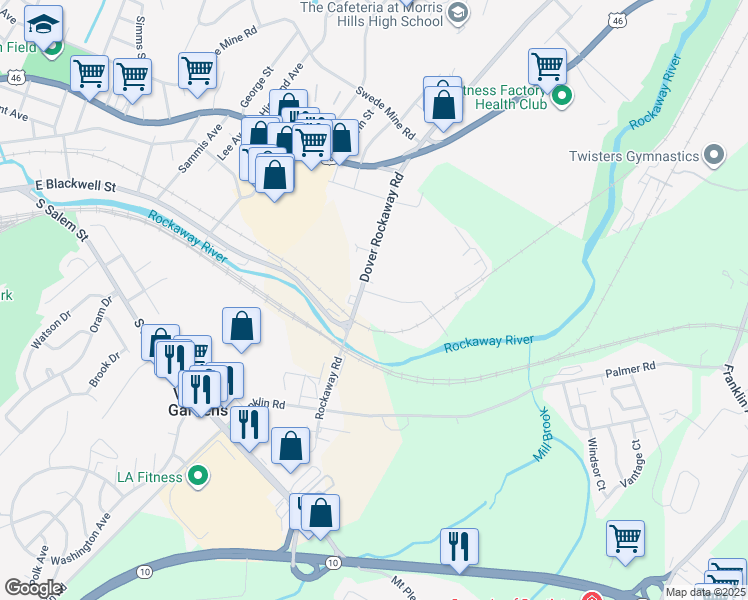 map of restaurants, bars, coffee shops, grocery stores, and more near 436 Rockaway Road in Dover