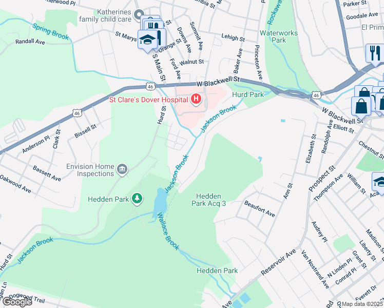 map of restaurants, bars, coffee shops, grocery stores, and more near 207 Park Heights Avenue in Dover