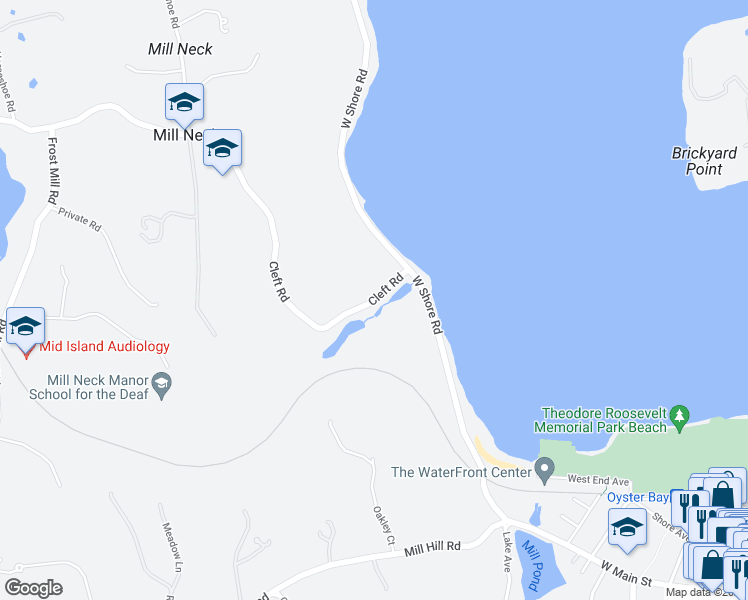 map of restaurants, bars, coffee shops, grocery stores, and more near 246 Cleft Road in Mill Neck