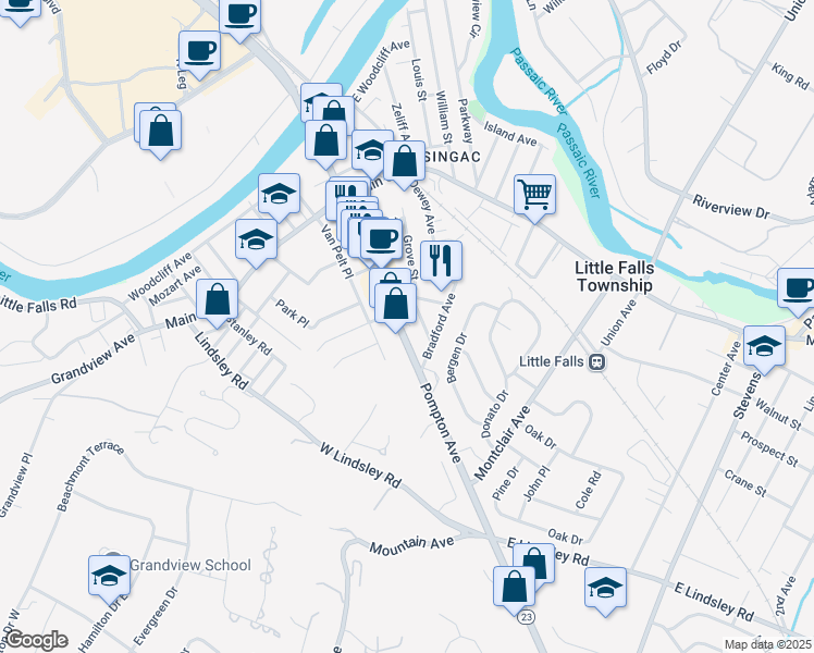 map of restaurants, bars, coffee shops, grocery stores, and more near 208 Newark Pompton Turnpike in Little Falls