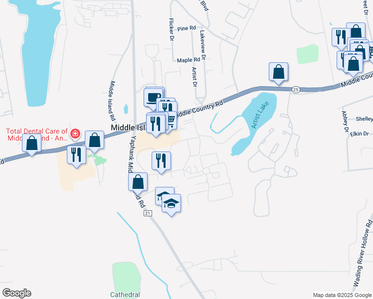 map of restaurants, bars, coffee shops, grocery stores, and more near 214 Fairview Circle in Middle Island