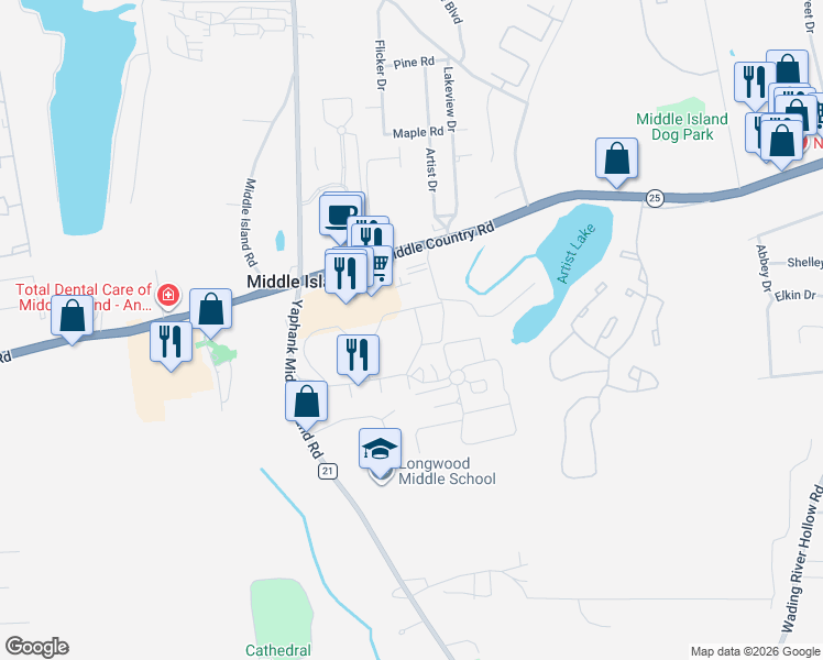 map of restaurants, bars, coffee shops, grocery stores, and more near 214 Fairview Circle in Middle Island
