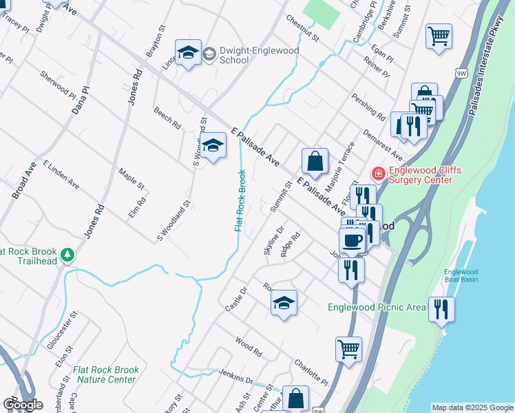 map of restaurants, bars, coffee shops, grocery stores, and more near 469 Summit Street in Englewood Cliffs