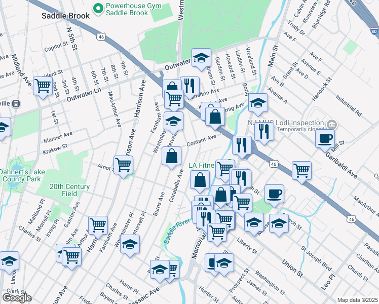 map of restaurants, bars, coffee shops, grocery stores, and more near 55 Dell Glen Avenue in Lodi