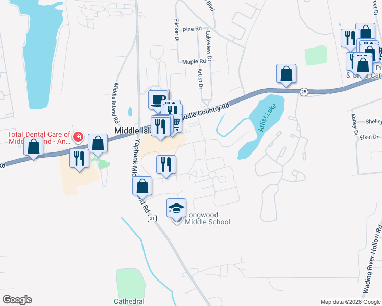 map of restaurants, bars, coffee shops, grocery stores, and more near 214 Fairview Circle in Middle Island