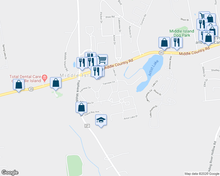 map of restaurants, bars, coffee shops, grocery stores, and more near 210 Fairview Circle in Middle Island