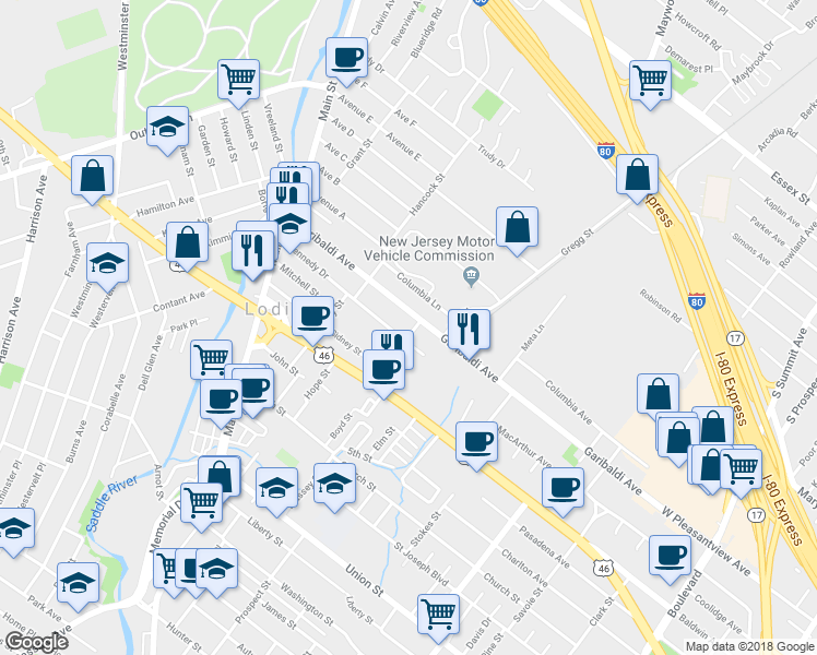 map of restaurants, bars, coffee shops, grocery stores, and more near 13 Victor Street in Lodi