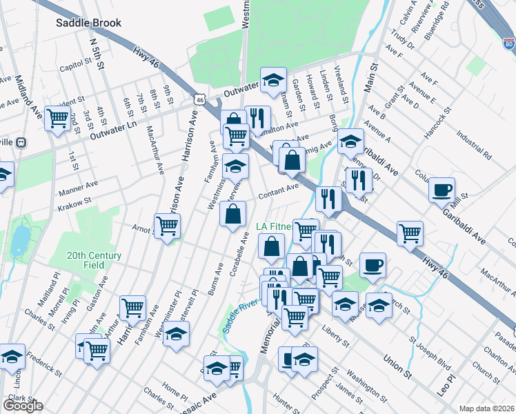 map of restaurants, bars, coffee shops, grocery stores, and more near 55 Dell Glen Avenue in Lodi