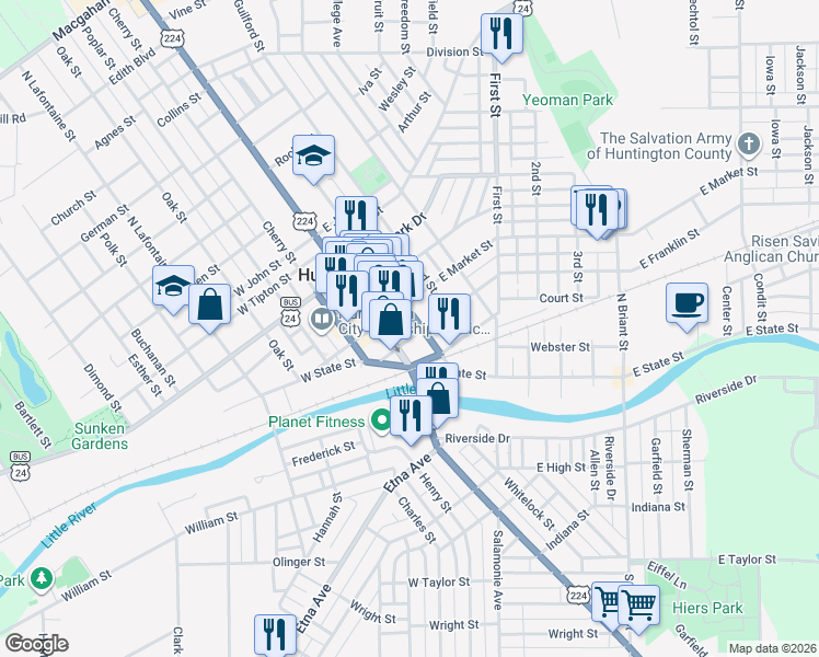 map of restaurants, bars, coffee shops, grocery stores, and more near 40 East Franklin Street in Huntington
