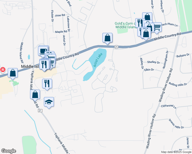 map of restaurants, bars, coffee shops, grocery stores, and more near 503 Lake Court in Middle Island