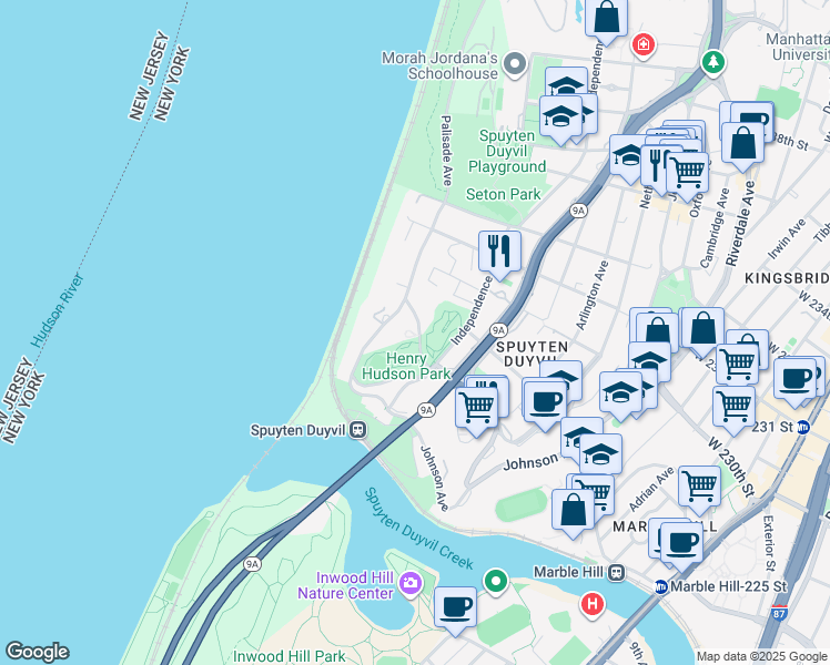 map of restaurants, bars, coffee shops, grocery stores, and more near 775 Kappock Street in Bronx