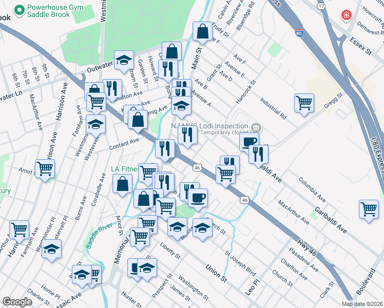 map of restaurants, bars, coffee shops, grocery stores, and more near 39 Sidney Street in Lodi