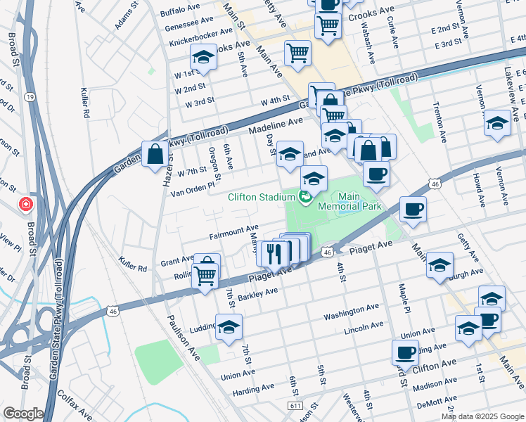map of restaurants, bars, coffee shops, grocery stores, and more near 100 Marilyn Place in Clifton
