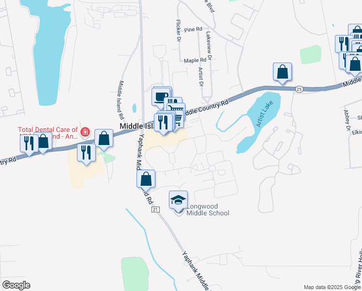 map of restaurants, bars, coffee shops, grocery stores, and more near 181 Fairview Circle in Middle Island