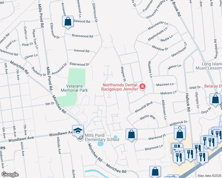 map of restaurants, bars, coffee shops, grocery stores, and more near 604 Elton Court South in Saint James