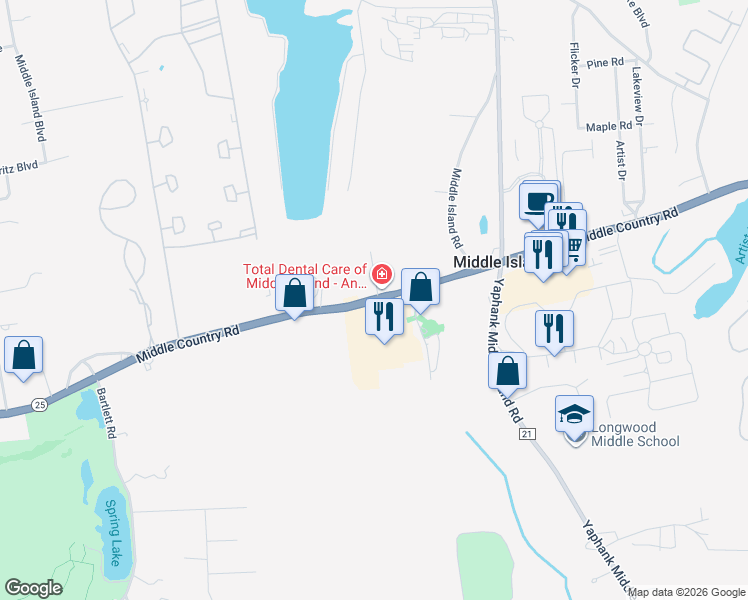 map of restaurants, bars, coffee shops, grocery stores, and more near 691 Middle Country Road in Middle Island