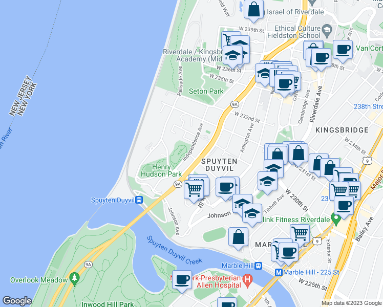 map of restaurants, bars, coffee shops, grocery stores, and more near in Bronx