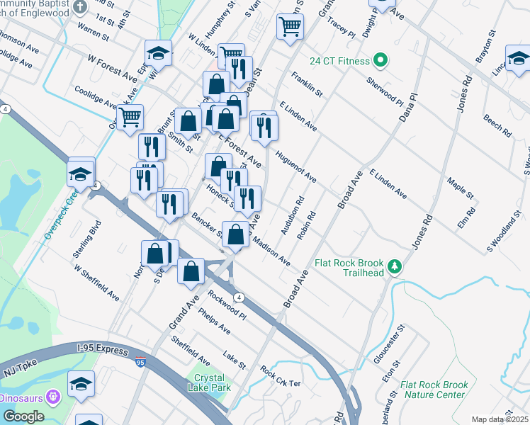 map of restaurants, bars, coffee shops, grocery stores, and more near 330 Grand Avenue in Englewood