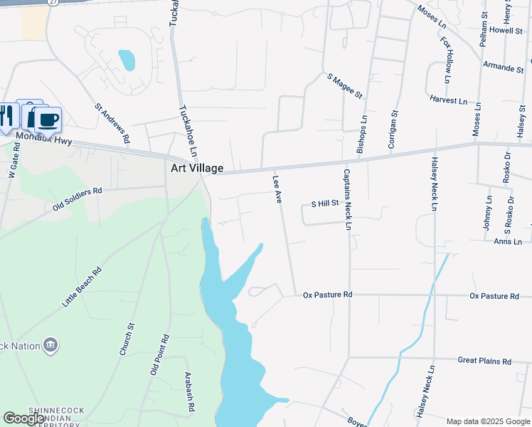 map of restaurants, bars, coffee shops, grocery stores, and more near 67 Lee Avenue in Southampton