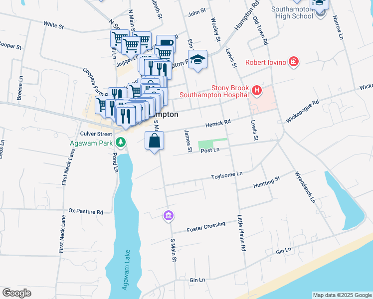 map of restaurants, bars, coffee shops, grocery stores, and more near 23 James Street in Southampton