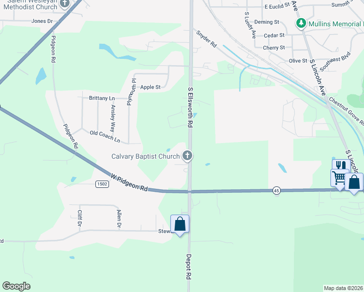 map of restaurants, bars, coffee shops, grocery stores, and more near 1759 Depot Road in Salem