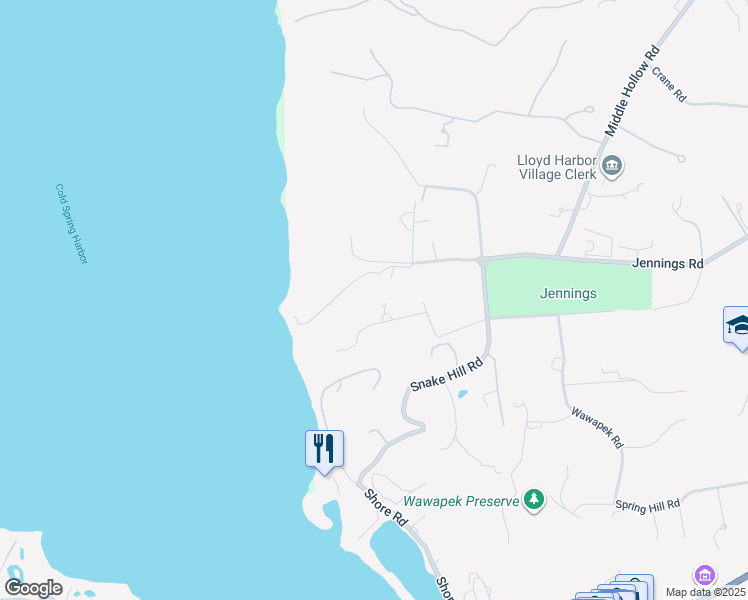 map of restaurants, bars, coffee shops, grocery stores, and more near 249 Jennings Road in Cold Spring Harbor