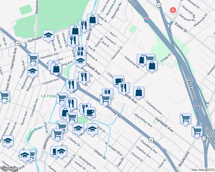map of restaurants, bars, coffee shops, grocery stores, and more near 115 Kennedy Drive in Lodi