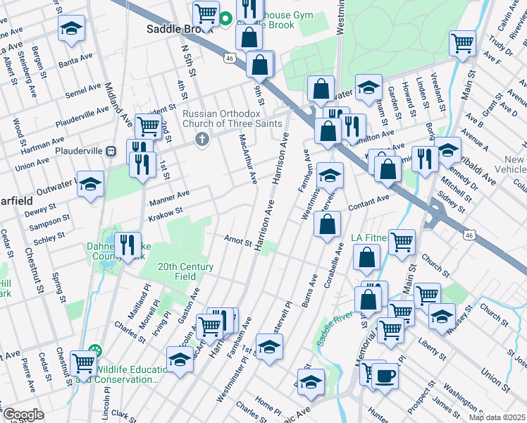 map of restaurants, bars, coffee shops, grocery stores, and more near 444 Macarthur Avenue in Garfield