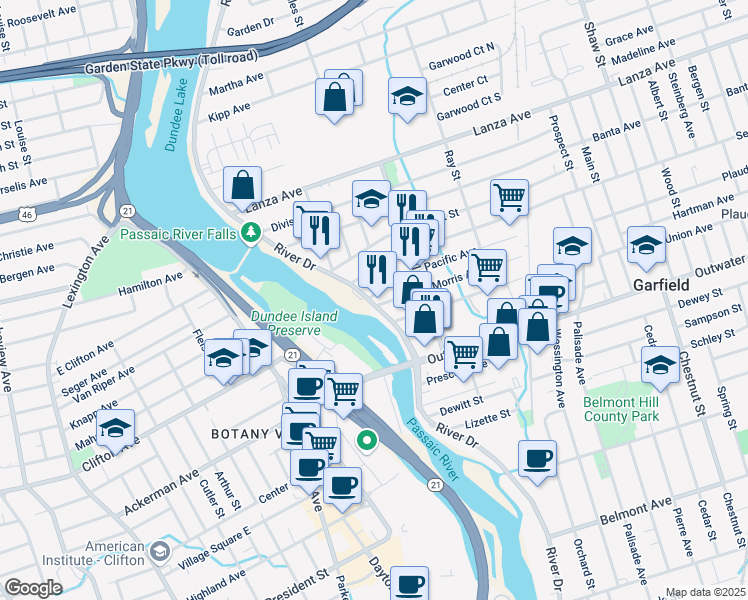 map of restaurants, bars, coffee shops, grocery stores, and more near 11 Pacific Avenue in Garfield