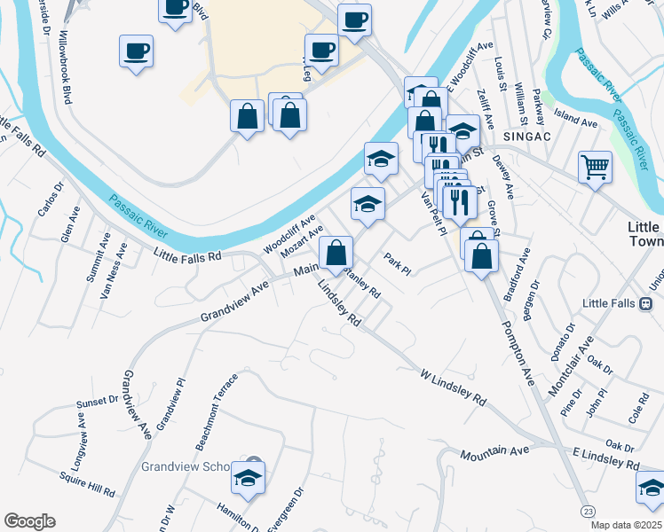 map of restaurants, bars, coffee shops, grocery stores, and more near 646 Main Street in Little Falls