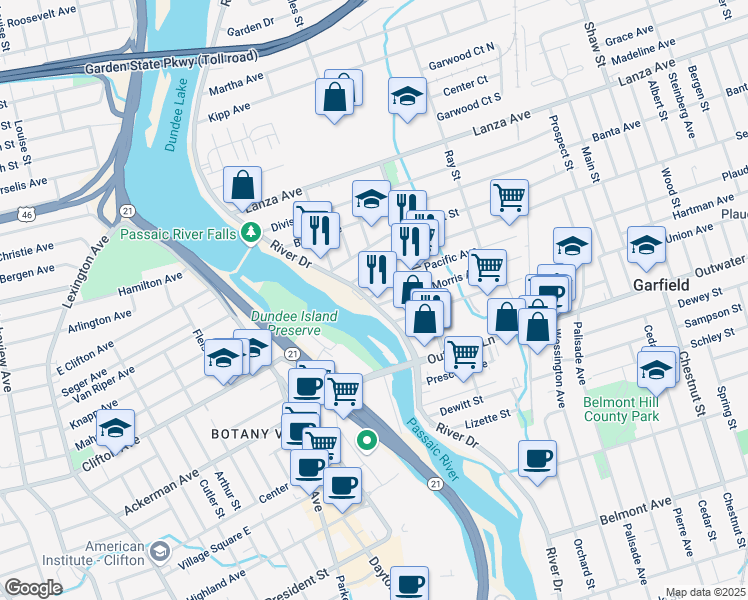 map of restaurants, bars, coffee shops, grocery stores, and more near 11 Pacific Avenue in Garfield