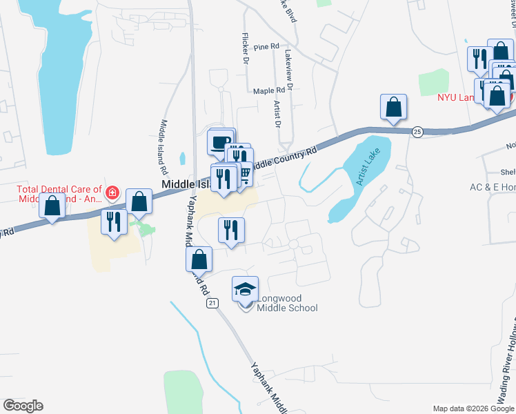 map of restaurants, bars, coffee shops, grocery stores, and more near 198 Fairview Circle in Middle Island