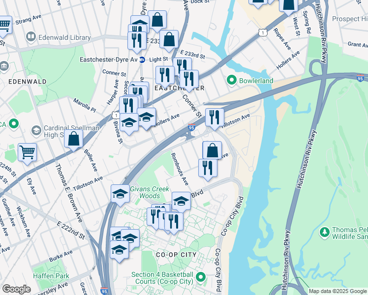 map of restaurants, bars, coffee shops, grocery stores, and more near 2274 Tillotson Avenue in Bronx